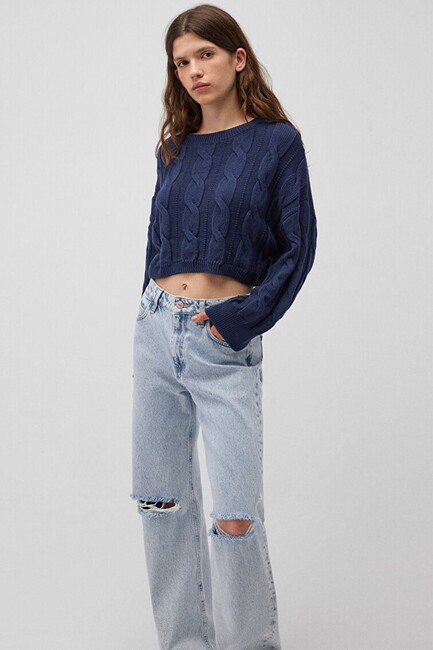 Kadın Bisiklet Yaka Kazak 1710477-82454 Lacivert (2)