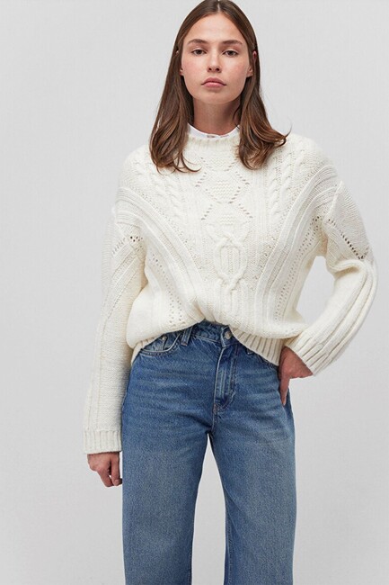 Kadın Bisiklet Yaka Kazak 1710478-70057 Beyaz (2)