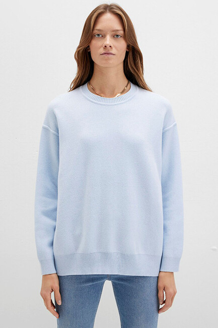 Kadın Bisiklet Yaka Kazak 1710499-70717 Mavi - Thumbnail