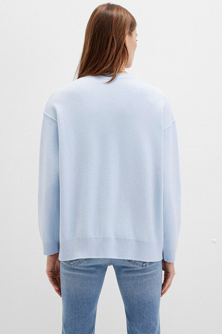 Kadın Bisiklet Yaka Kazak 1710499-70717 Mavi - Thumbnail