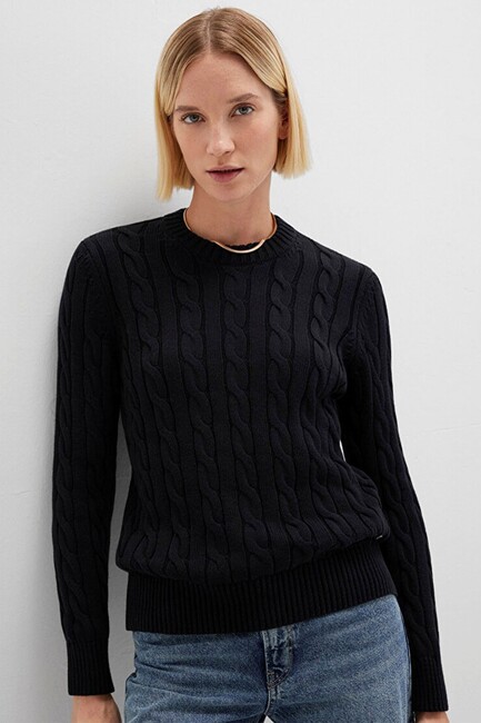 Kadın Bisiklet Yaka Kazak 1710721-900 Siyah (1)