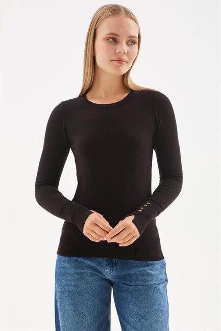 Kadın Bisiklet Yaka Kazak 24K0023K1 Siyah (2)