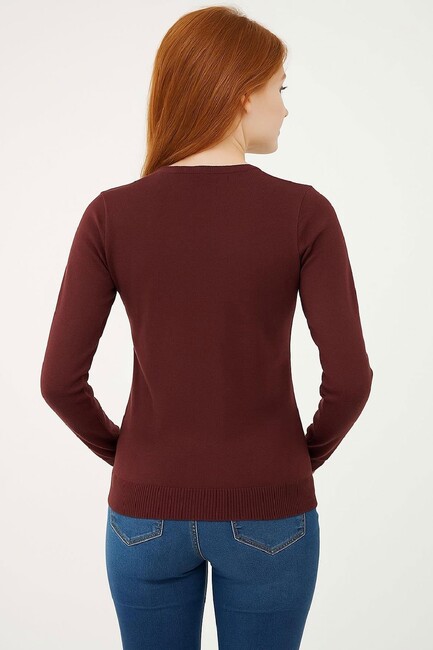 Kadın Bisiklet Yaka Kazak 25K0777K1 Bordo (2)