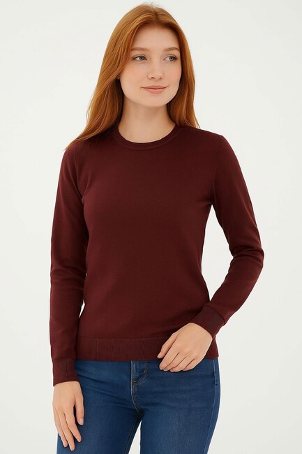 Kadın Bisiklet Yaka Kazak 25K0777K1 Bordo (3)