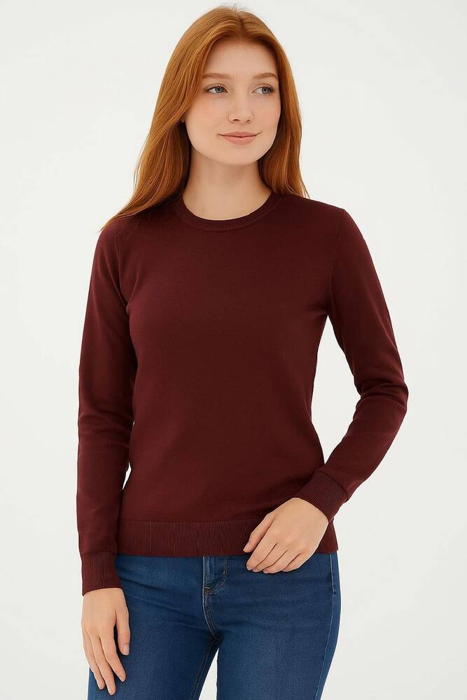 Kadın Bisiklet Yaka Kazak 25K0777K1 Bordo 