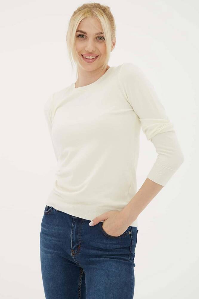 Kadın Bisiklet Yaka Kazak 25K0777K1 Ekru 