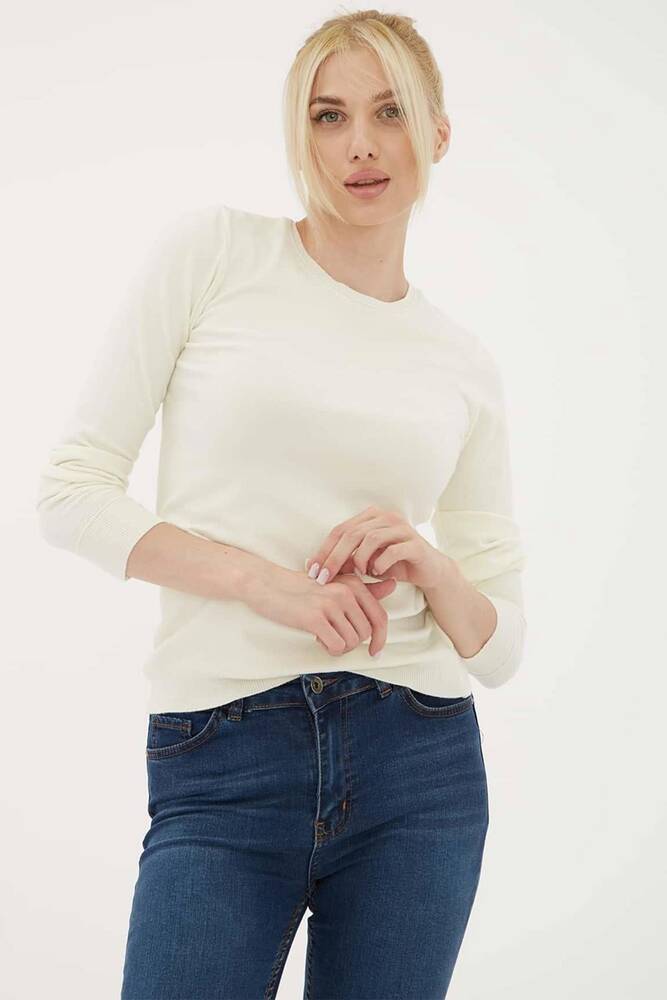Kadın Bisiklet Yaka Kazak 25K0777K1 Ekru 