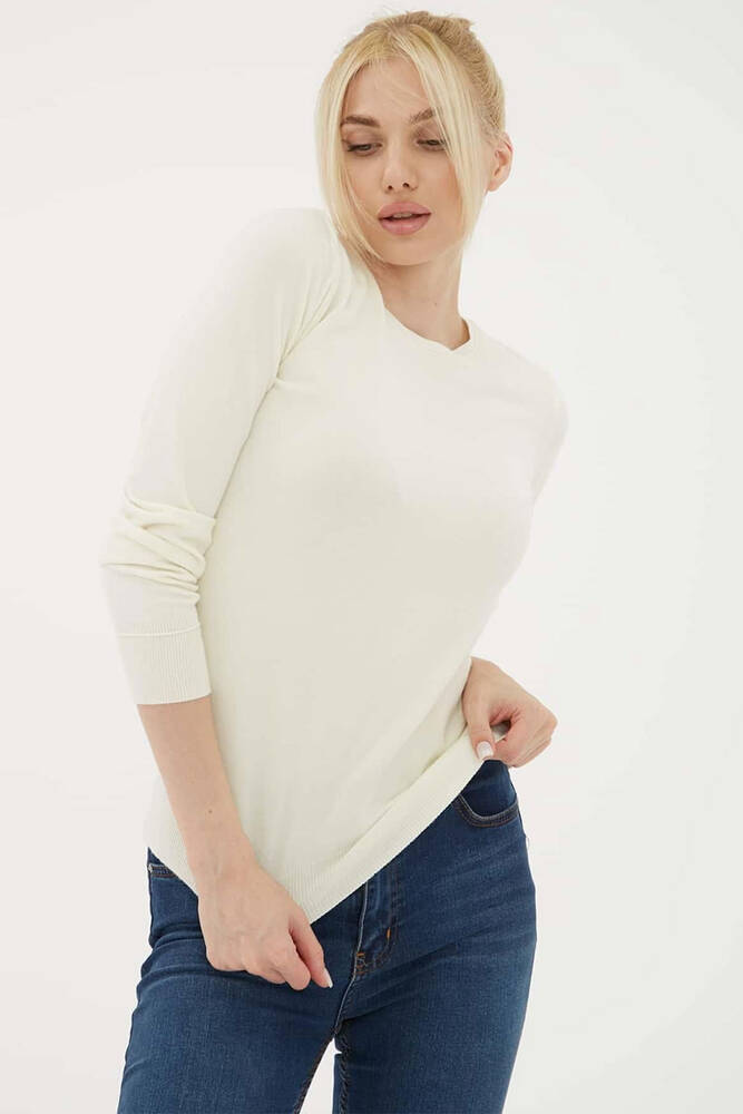 Kadın Bisiklet Yaka Kazak 25K0777K1 Ekru 