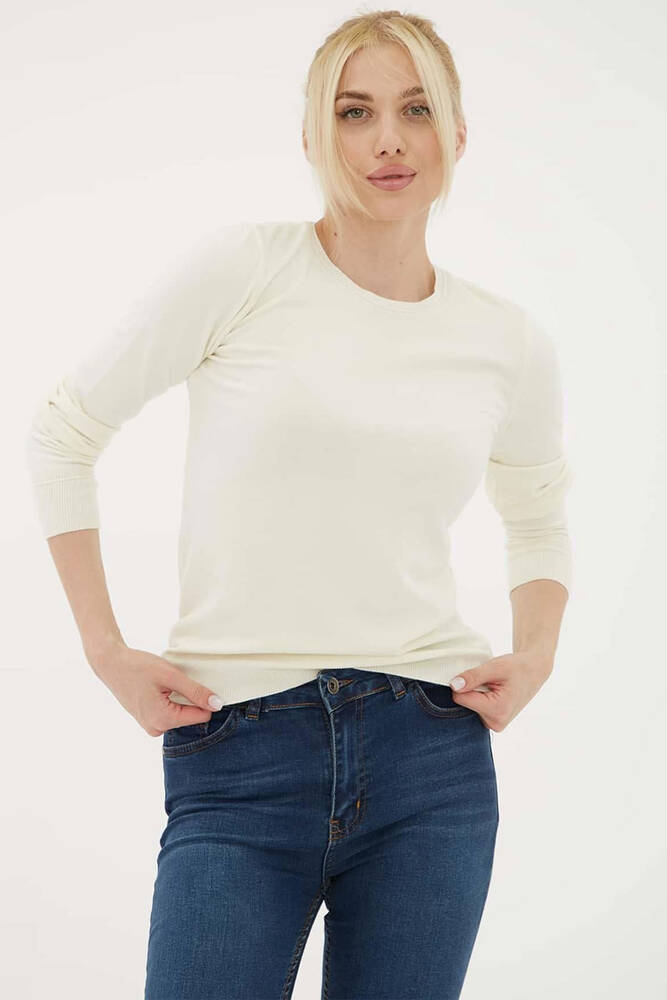 Kadın Bisiklet Yaka Kazak 25K0777K1 Ekru 