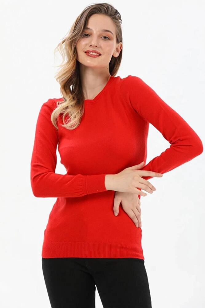 Kadın Bisiklet Yaka Kazak 25K0777K1 Kırmızı 