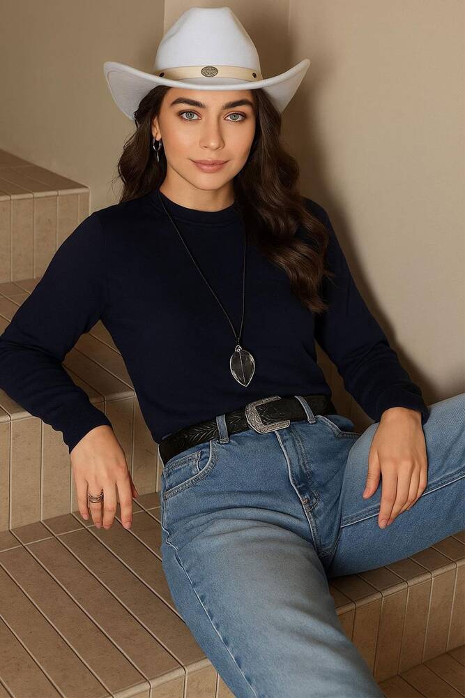 Kadın Bisiklet Yaka Kazak 25K0777K1 Lacivert 