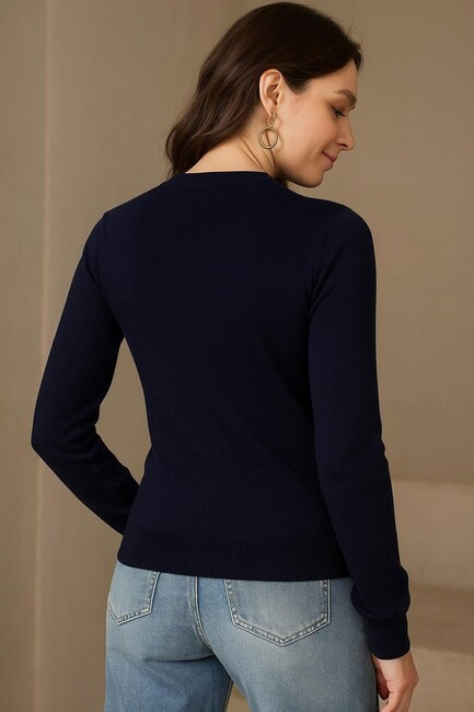 Kadın Bisiklet Yaka Kazak 25K0777K1 Lacivert (3)