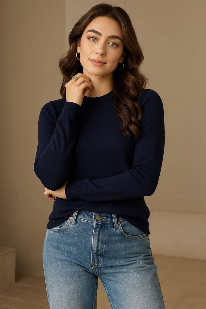 Kadın Bisiklet Yaka Kazak 25K0777K1 Lacivert 