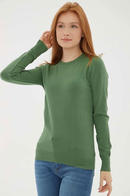 Kadın Bisiklet Yaka Kazak 25K0777K1 Yeşil - Thumbnail