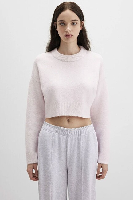 Kadın Bisiklet Yaka Kısa Kazak 1710496-89884 Pembe - Thumbnail