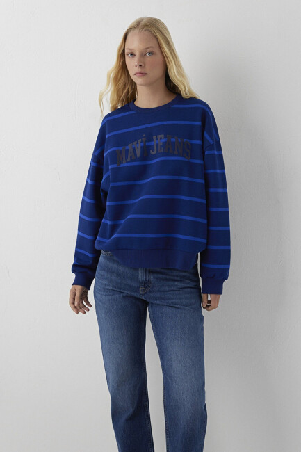 Kadın Bisiklet Yaka Logo Sweat 1S20129-85471 Mavi 