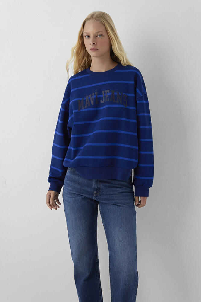 Kadın Bisiklet Yaka Logo Sweat 1S20129-85471 Mavi - 1