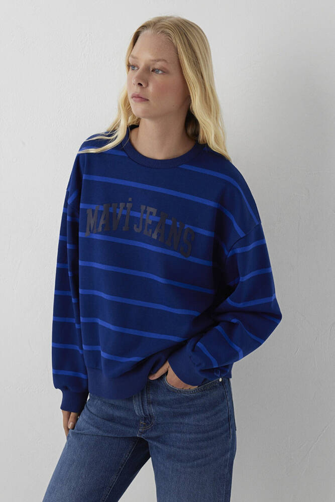Kadın Bisiklet Yaka Logo Sweat 1S20129-85471 Mavi - 2