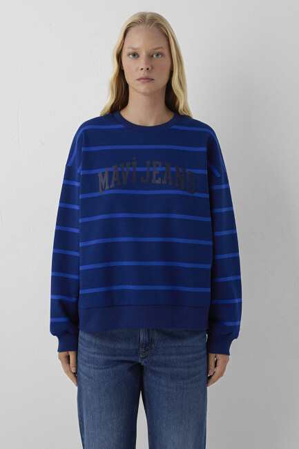 Kadın Bisiklet Yaka Logo Sweat 1S20129-85471 Mavi  (2)