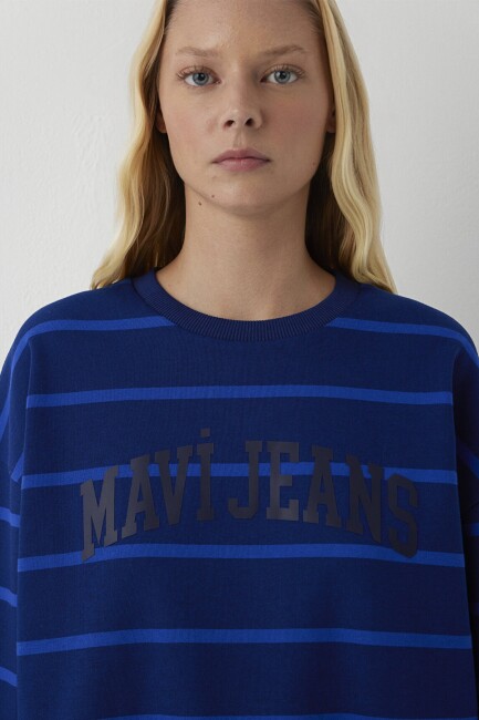 Kadın Bisiklet Yaka Logo Sweat 1S20129-85471 Mavi - 6