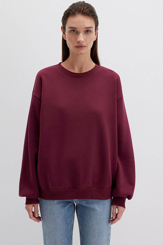 Kadın Bisiklet Yaka Sweat 1610198-70415 Bordo 