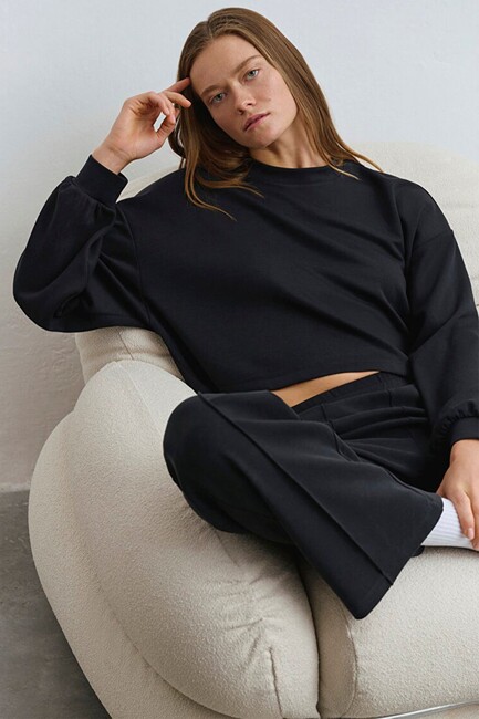 Kadın Bisiklet Yaka Sweat 1S10061-900 Siyah (1)