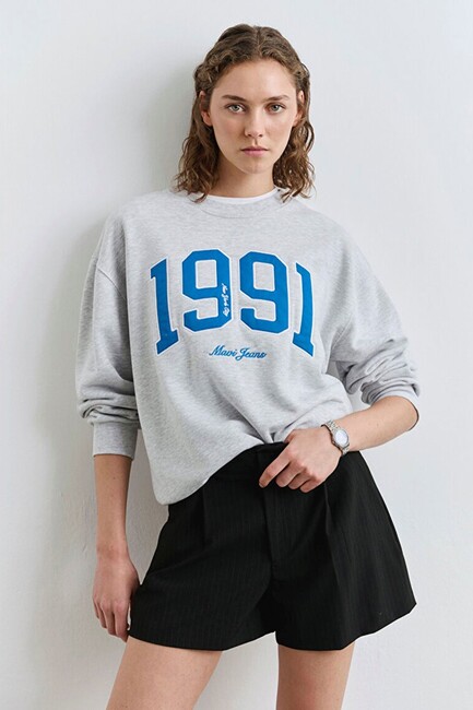 Kadın Bisiklet Yaka Sweat 1S10361-87033 Gri (1)