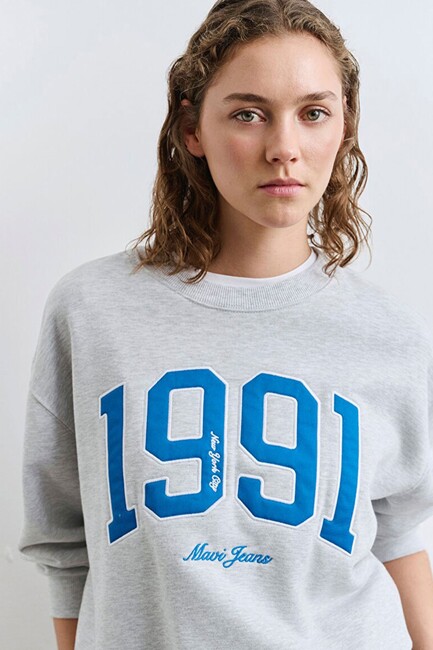 Kadın Bisiklet Yaka Sweat 1S10361-87033 Gri - Thumbnail