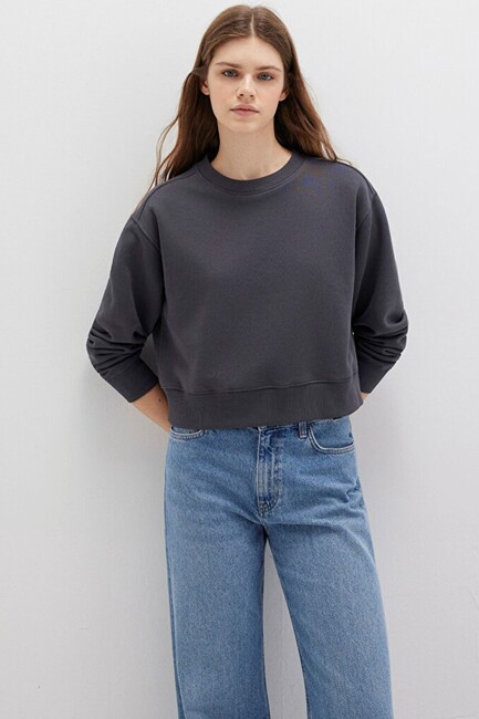 Kadın Bisiklet Yaka Sweat 1S10387-83620 Gri (1)