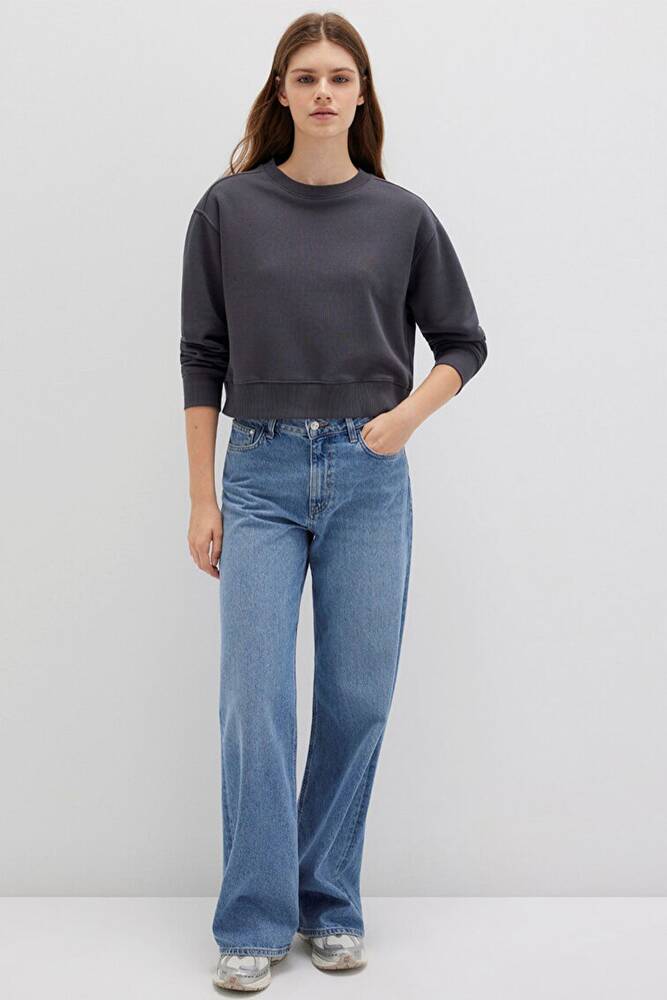 Kadın Bisiklet Yaka Sweat 1S10387-83620 Gri 