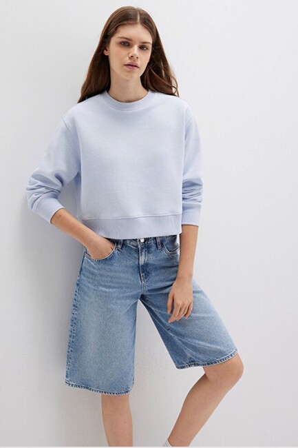 Kadın Bisiklet Yaka Sweat 1S10387-89201 Mavi (1)