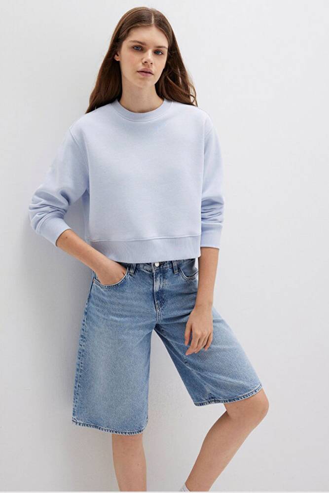 Kadın Bisiklet Yaka Sweat 1S10387-89201 Mavi 