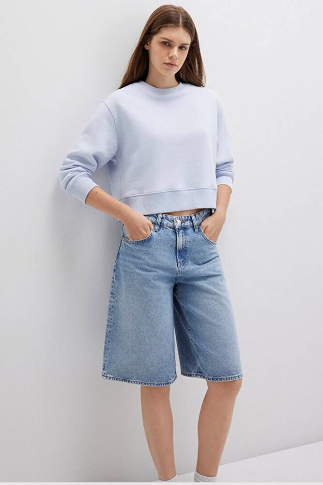 Kadın Bisiklet Yaka Sweat 1S10387-89201 Mavi 