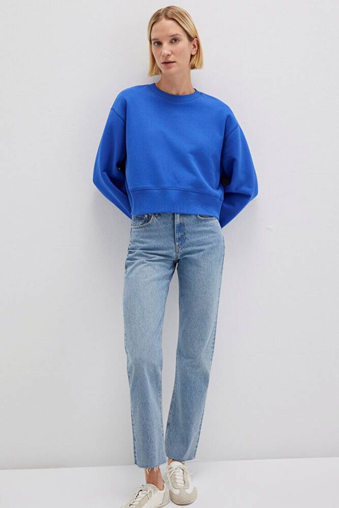 Kadın Bisiklet Yaka Sweat 1S10389-70576 Mavi 