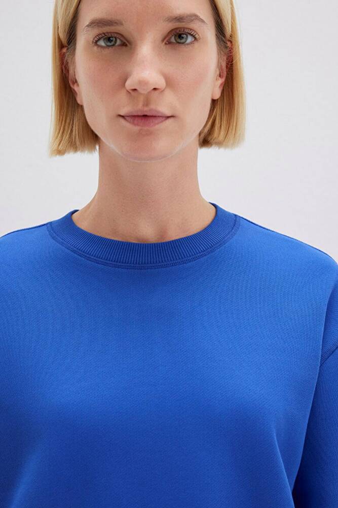 Kadın Bisiklet Yaka Sweat 1S10389-70576 Mavi 