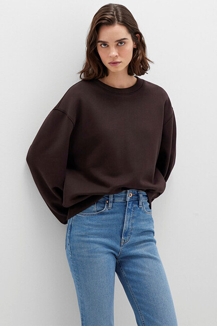 Kadın Bisiklet Yaka Sweat 1S10390-70240 Kahve (2)