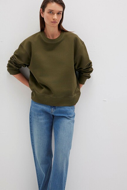 Kadın Bisiklet Yaka Sweat 1S10390-71589 Haki (1)