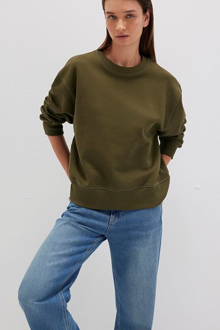 Kadın Bisiklet Yaka Sweat 1S10390-71589 Haki (2)