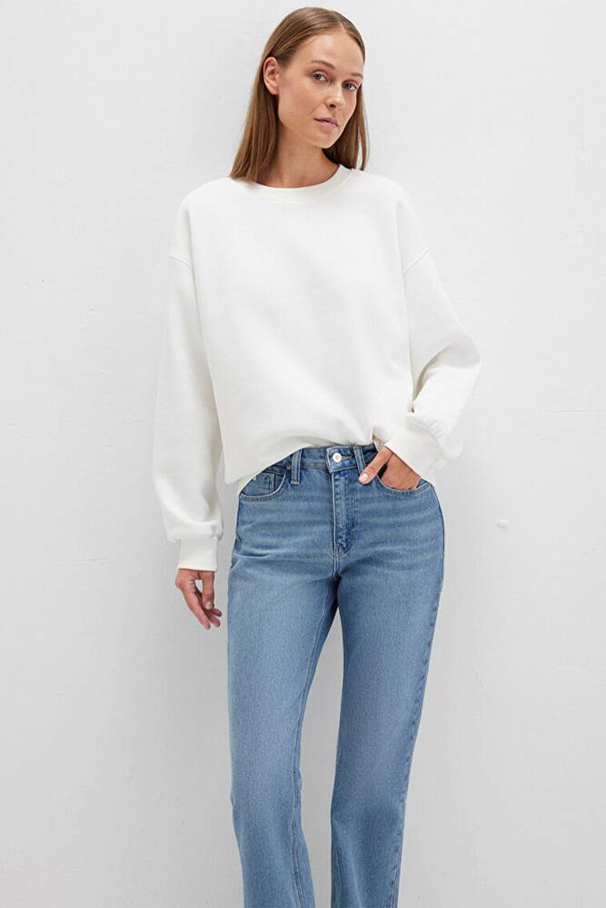 Kadın Bisiklet Yaka Sweat 1610198-70057 Beyaz 