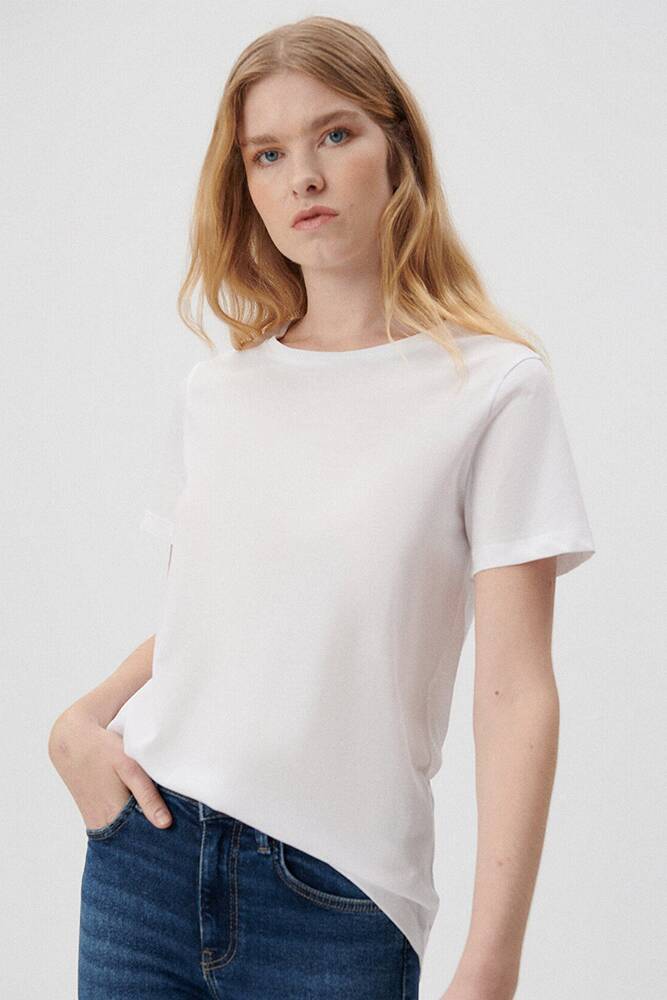Kadın Bisiklet Yaka Tişört 1611648-620 Beyaz 