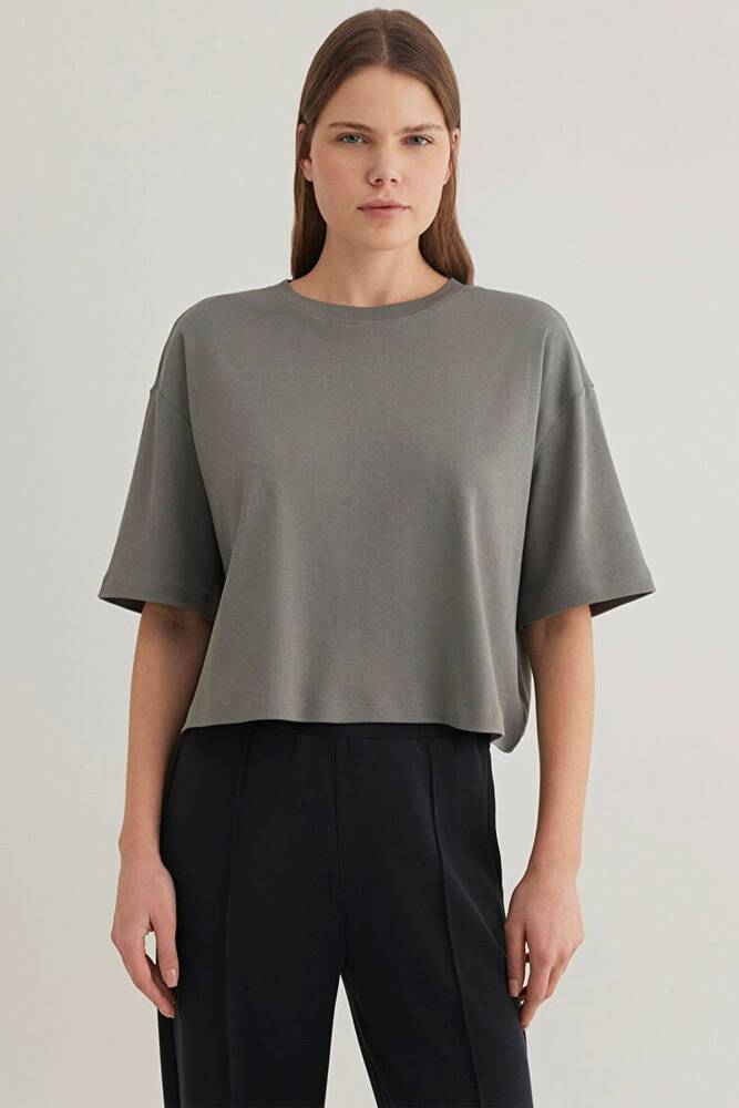 Kadın Bisiklet Yaka Tişört 1613035-85316 Gri 