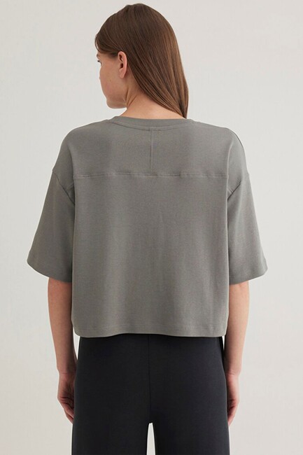 Kadın Bisiklet Yaka Tişört 1613035-85316 Gri - Thumbnail