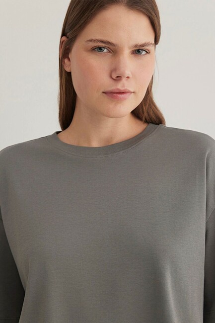 Kadın Bisiklet Yaka Tişört 1613035-85316 Gri - Thumbnail