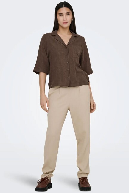 Kadın Bruxelles Linen Gömlek 15314215 Kahve (1)