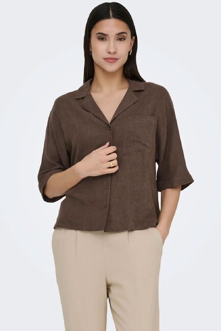 Kadın Bruxelles Linen Gömlek 15314215 Kahve (3)