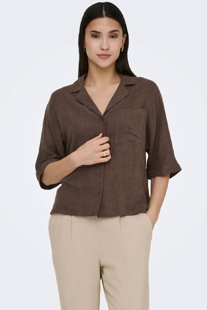 Kadın Bruxelles Linen Gömlek 15314215 Kahve 