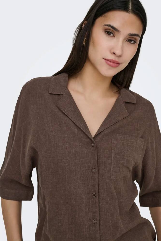 Kadın Bruxelles Linen Gömlek 15314215 Kahve 