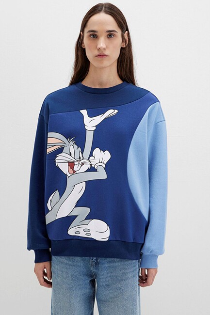 Kadın Bugs Bunny Baskılı Sweat 1S10471-89353 Lacivert - Thumbnail