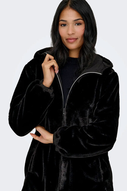 Kadın Candy Fermuarlı Kürk Mont 15312870 Siyah - Thumbnail