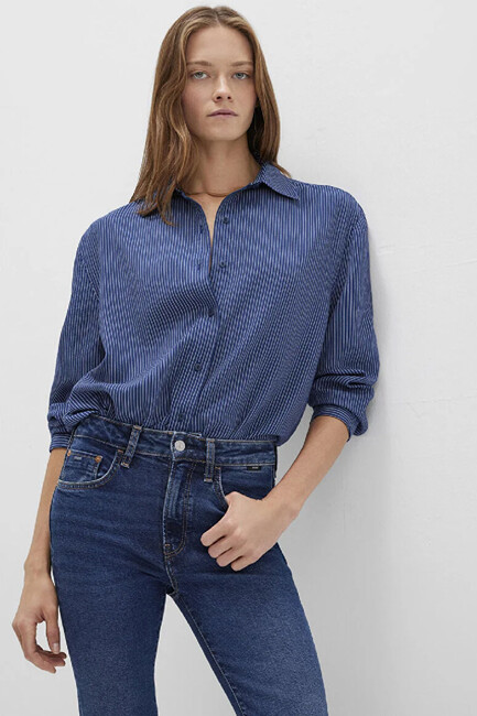 Kadın Çizgili Gömlek 1210683-80736 Lacivert (1)